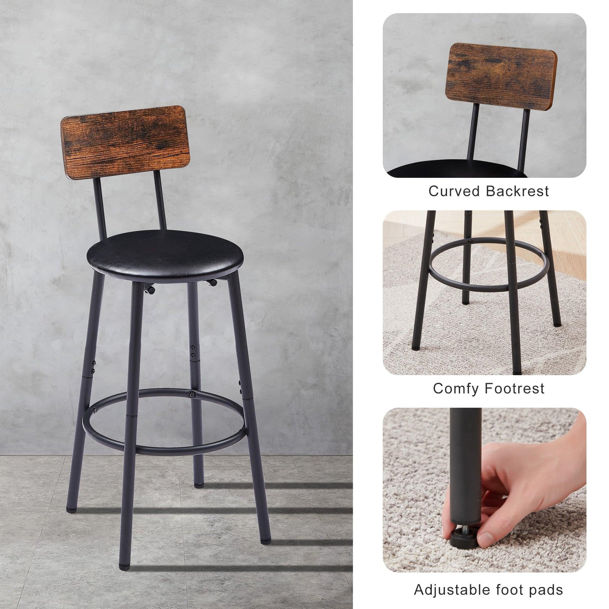 Bar Table Set with 2 Bar stools PU Soft seat with backrest Rustic Brown 23.62'' W x 23.62'' D x 35.43'' H - FurniFindUSA