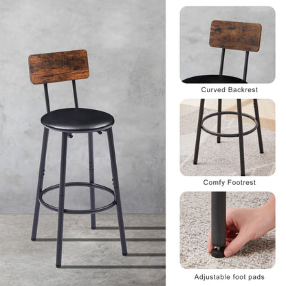 Bar Table Set with 2 Bar stools PU Soft seat with backrest Rustic Brown 23.62'' W x 23.62'' D x 35.43'' H - FurniFindUSA