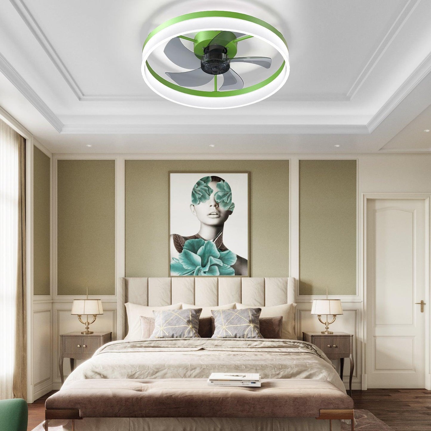 Ceiling Fans with Lights Dimmable LED Embedded installation of thin modern ceiling fans(Green) - FurniFindUSA