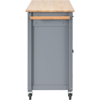 Kitchen Island Cart with Solid Wood Top and Locking Wheels 54.3 Inch Width (Grey Blue) - FurniFindUSA