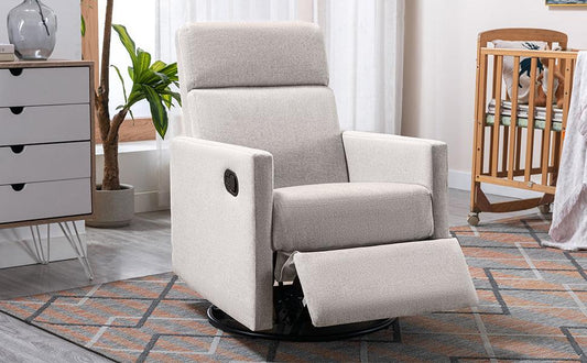 Modern Upholstered Rocker Nursery Chair Plush Seating Glider Swivel Recliner Chair Tan - FurniFindUSA