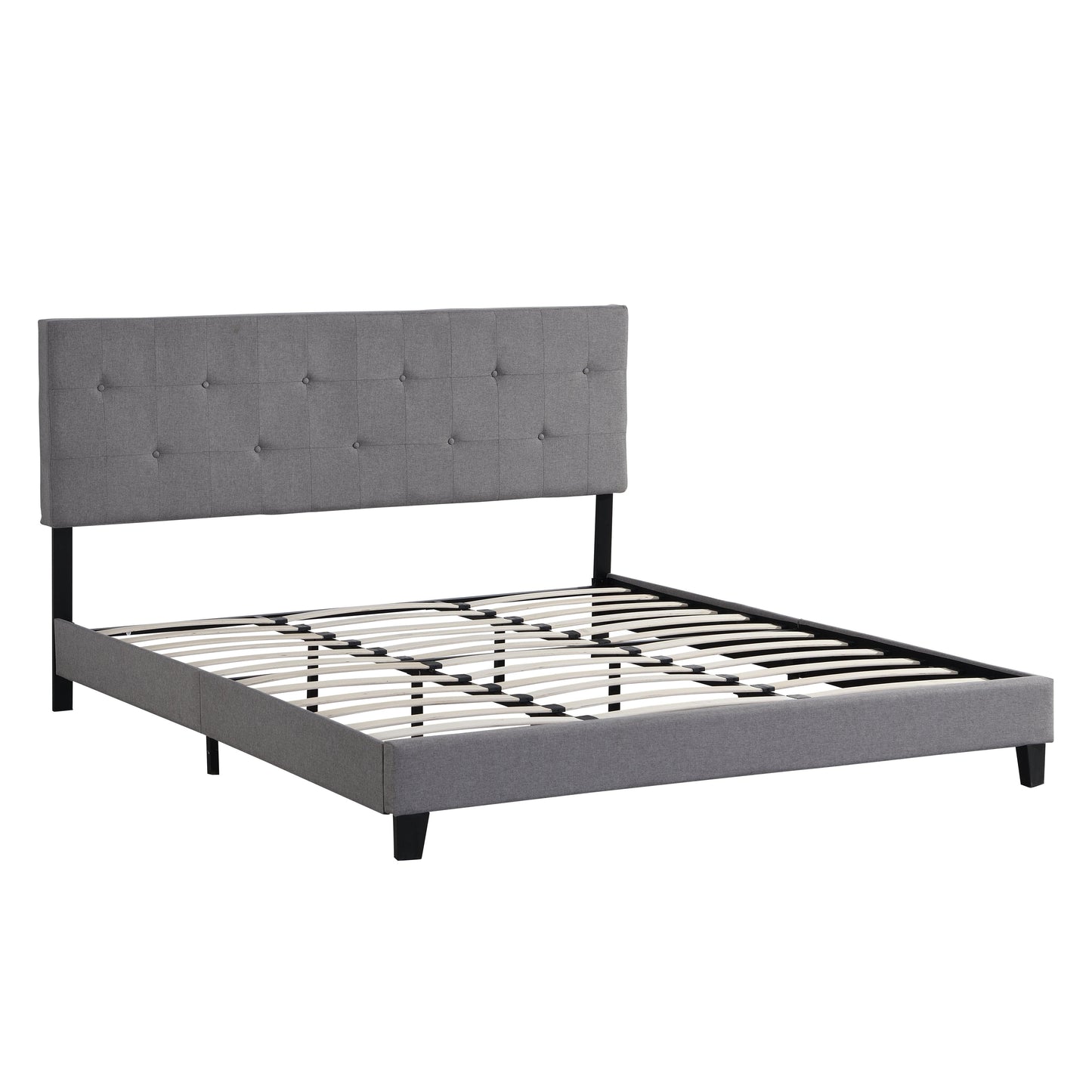 King Size Upholstered Platform Bed Frame with Button Tufted Linen Fabric Headboard Gray - FurniFindUSA
