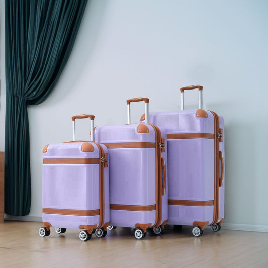 Hardshell Luggage Sets 3 Piece double spinner 8 wheels Suitcase with TSA Lock Lightweight 20''24''28'' Lilac + ABS - FurniFindUSA