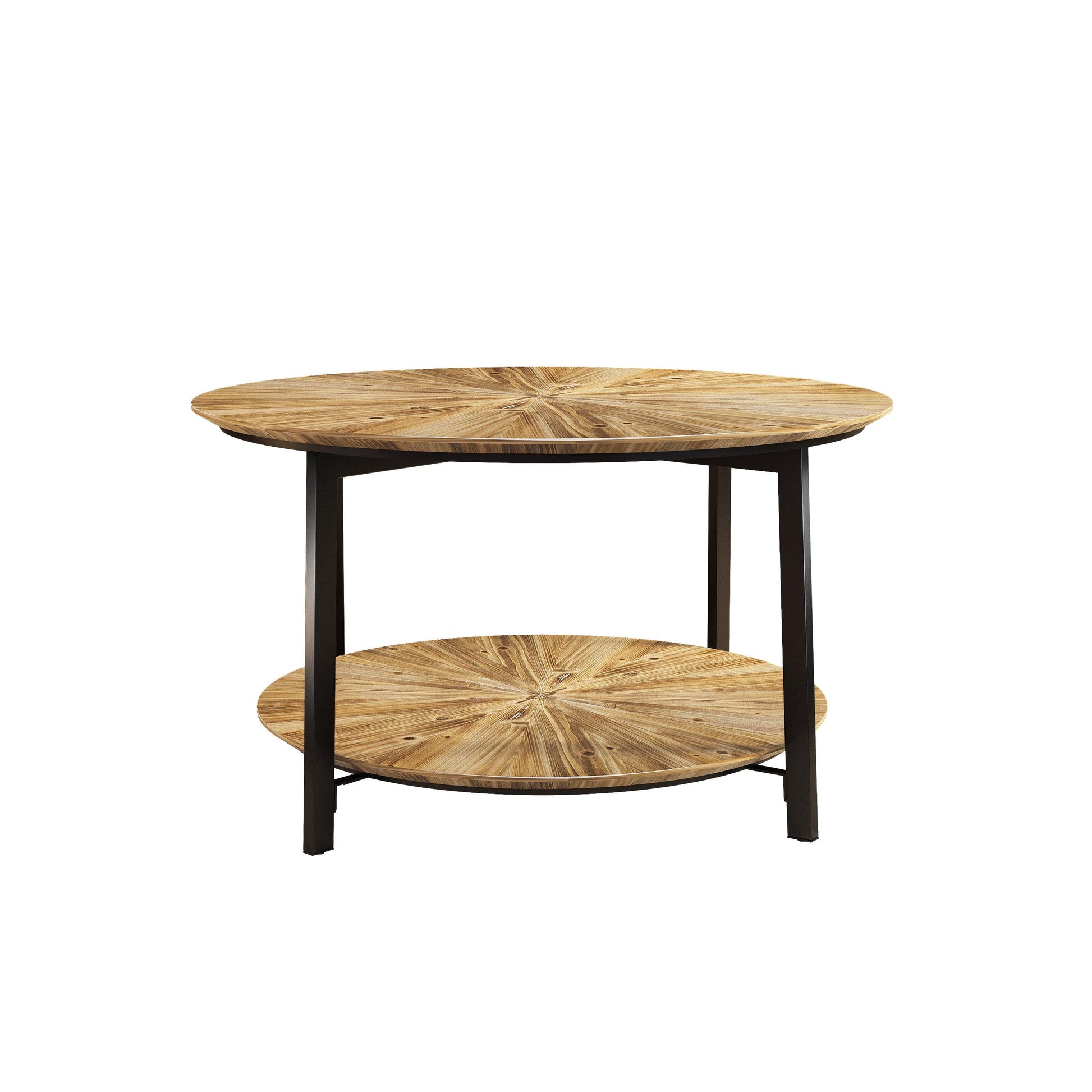 33.86"Modern Retro Splicing Round Coffee Table Fir Wood Table Top with Black Cross Legs Base(Same SKU:W757126237) - FurniFindUSA