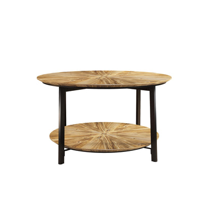 33.86"Modern Retro Splicing Round Coffee Table Fir Wood Table Top with Black Cross Legs Base(Same SKU:W757126237) - FurniFindUSA