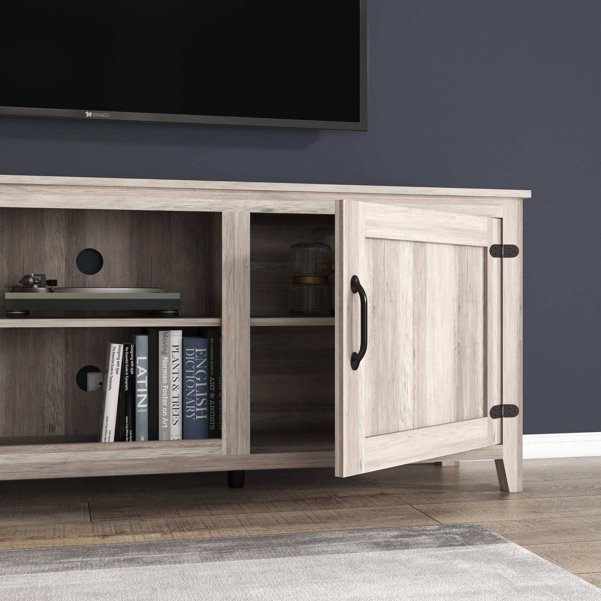 TV Stand Storage Media Console Entertainment Center With Two Doors Grey Walnut - FurniFindUSA