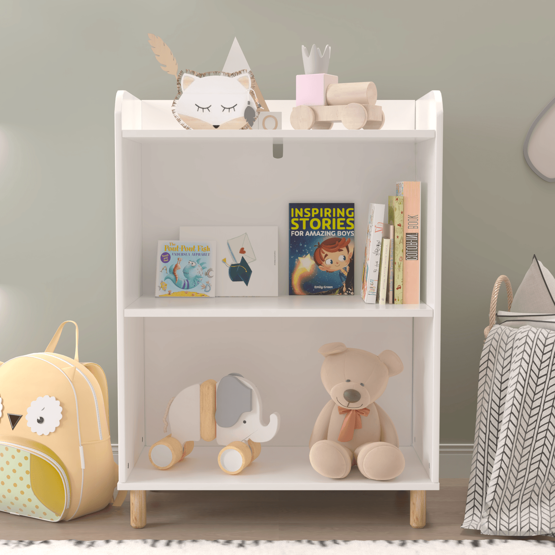 Kids 3-Tier Bookcase Children's Book Display Bookshelf Toy Storage Cabinet Organizer for Children's Room - FurniFindUSA