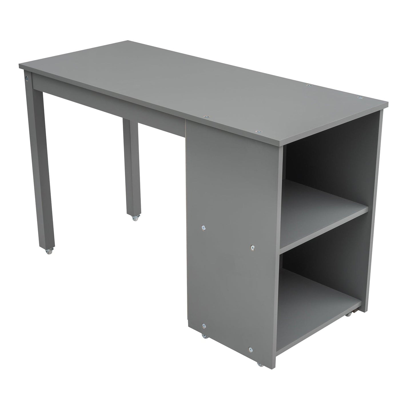 Low Study Twin Loft Bed with Cabinet and Rolling Portable Desk - Gray - FurniFindUSA