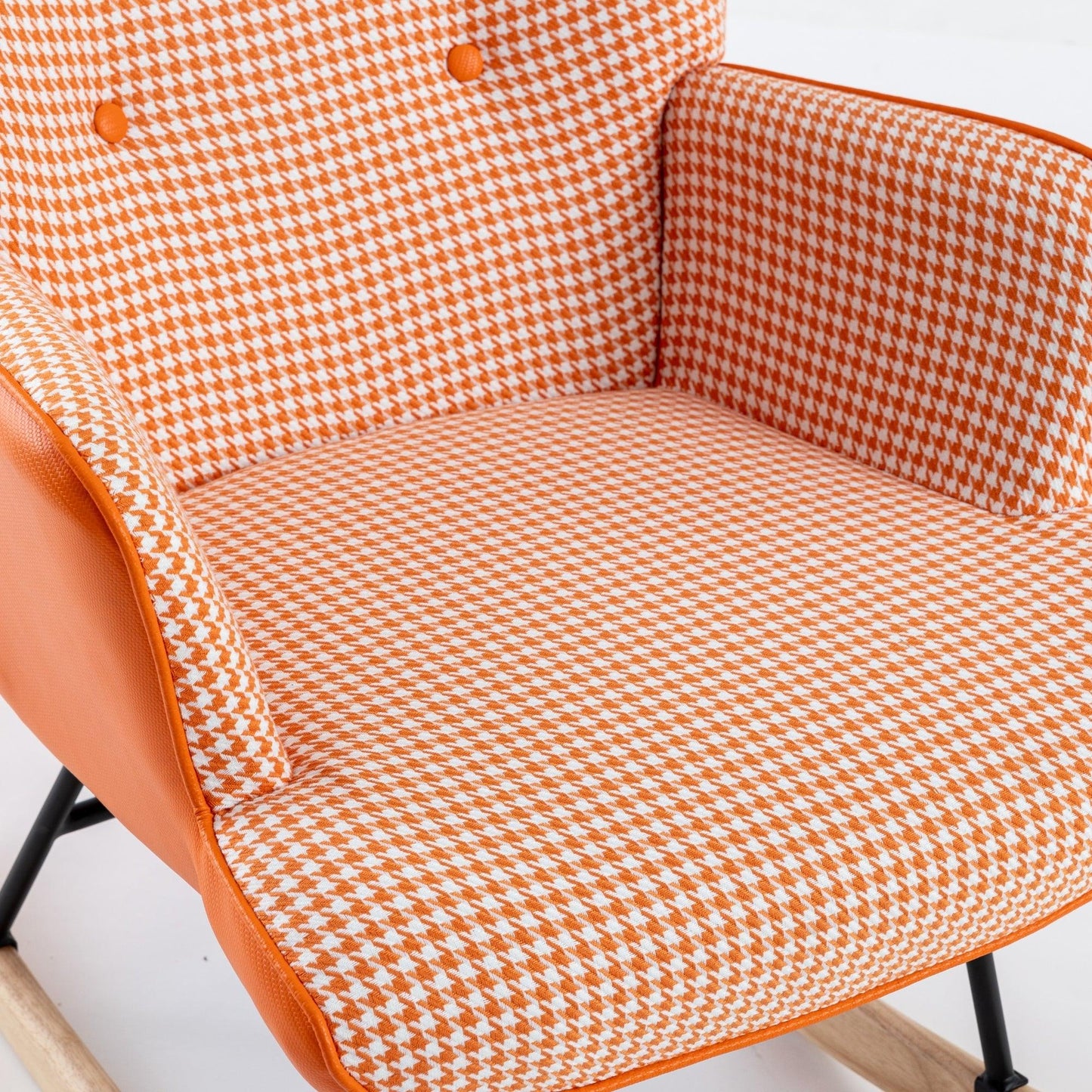 35.5 inch Rocking Chair Soft Houndstooth Fabric Leather Fabric Rocking Chair for Nursery (orange) - FurniFindUSA