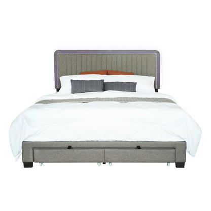 QUEEN SIZE UPHOLSTERED BED WITH ADJUSTABLE HEIGHT / MATTRESS 10 TO 14 INCHES - FurniFindUSA
