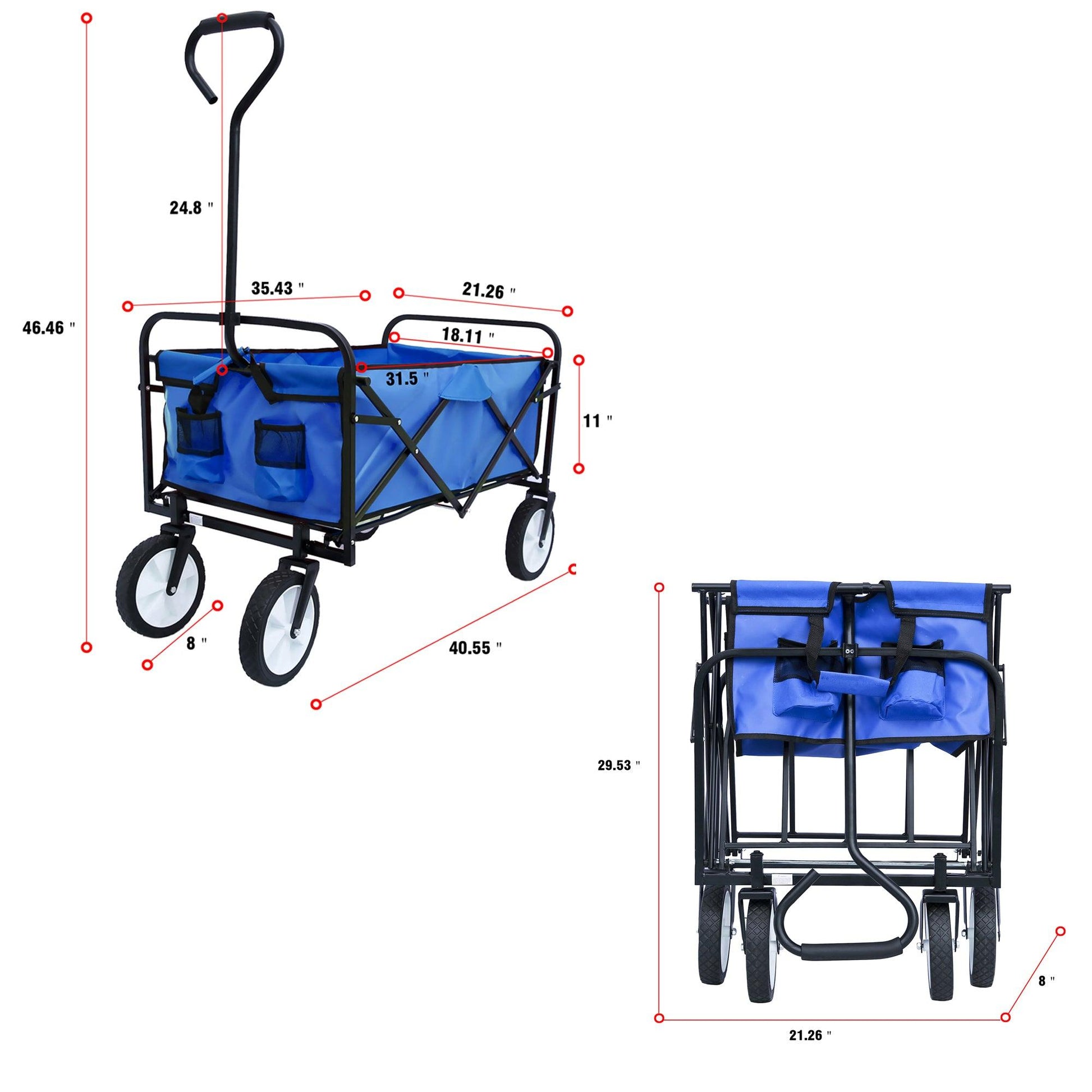 Folding Wagon Garden Shopping Beach Cart (Blue) - FurniFindUSA