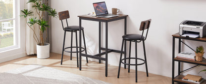 Bar Table Set with 2 Bar stools PU Soft seat with backrest Rustic Brown 23.62'' W x 23.62'' D x 35.43'' H - FurniFindUSA