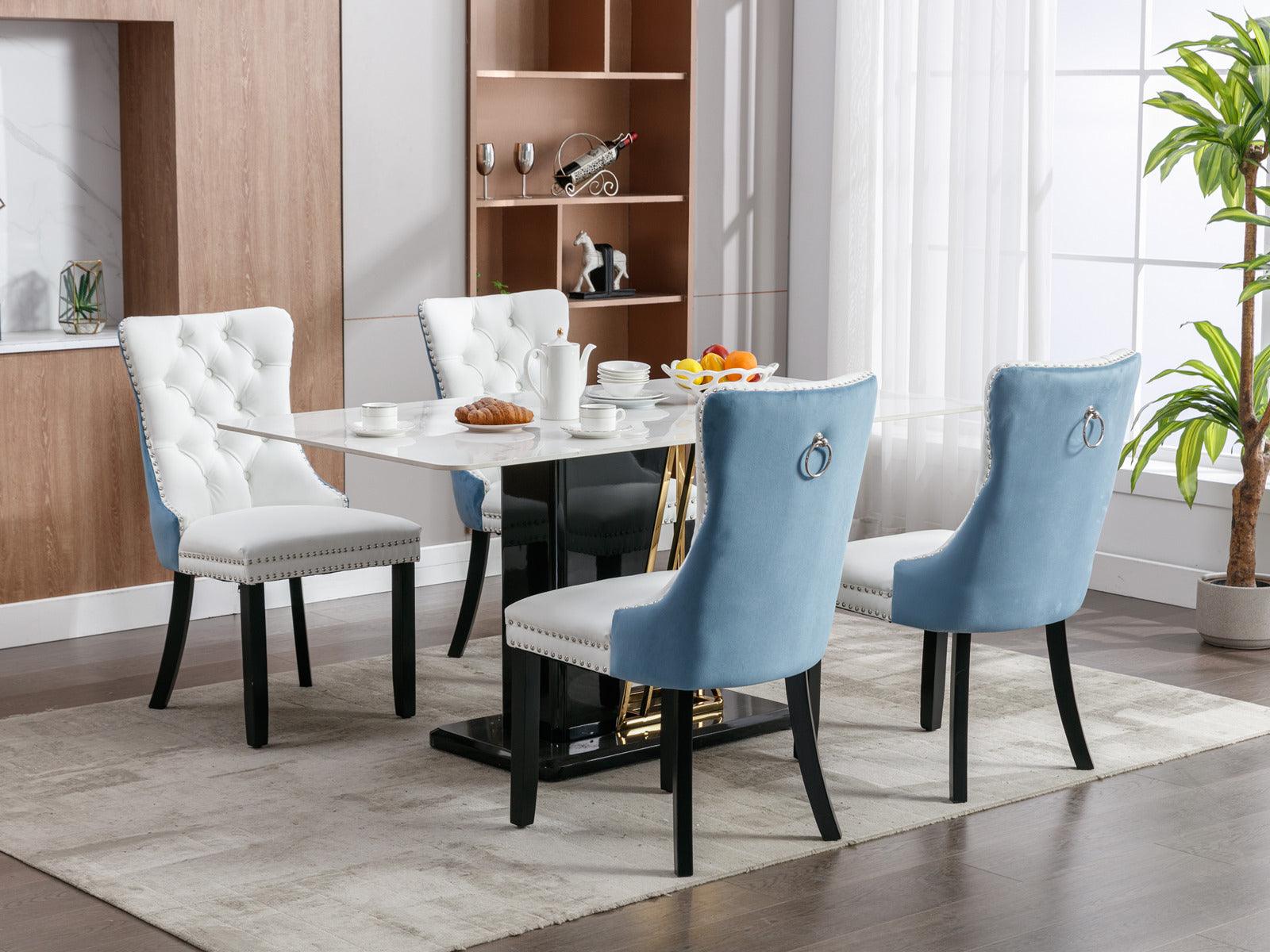 A&A Furniture Nikki Collection Modern High-end Tufted Solid Wood Contemporary PU 2-Pcs Set White+Light Blue - FurniFindUSA