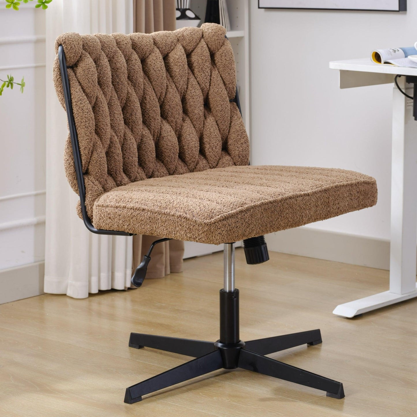 Armless Office Desk Chair No Wheels BROWN - FurniFindUSA