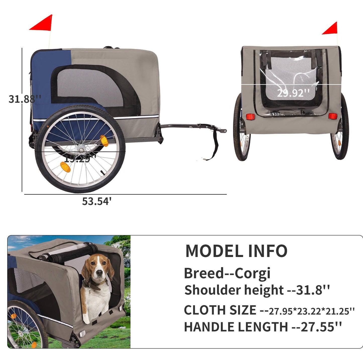 Tangkula Dog Bike Trailer Breathable Mesh Dog Cart with 3 Entrances Safety Flag 8 Reflectors - FurniFindUSA