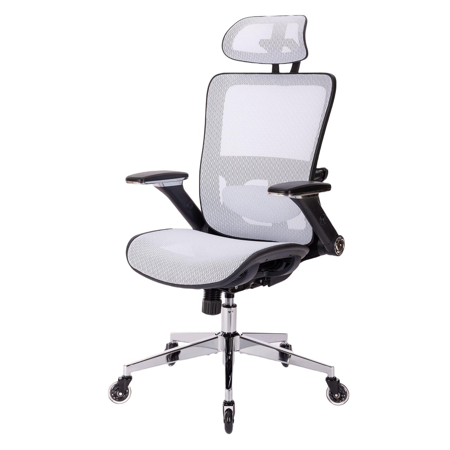 WHITE Ergonomic Mesh Office Chair High Back - Adjustable Headrest with Flip-Up Arms - FurniFindUSA