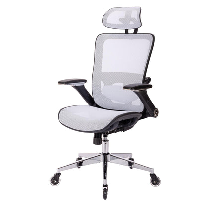 WHITE Ergonomic Mesh Office Chair High Back - Adjustable Headrest with Flip-Up Arms - FurniFindUSA