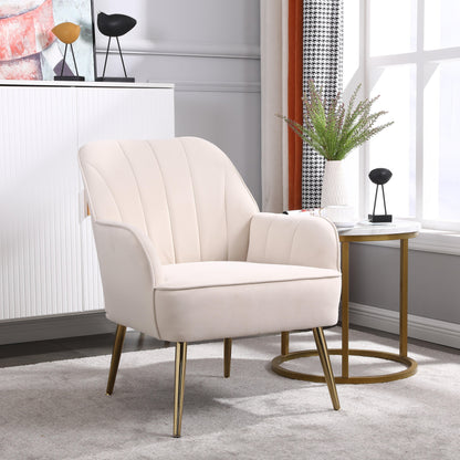 Modern Mid Century Chair velvet Sherpa Armchair for Living Room Bedroom Office Easy Assemble(BEIGE) - FurniFindUSA