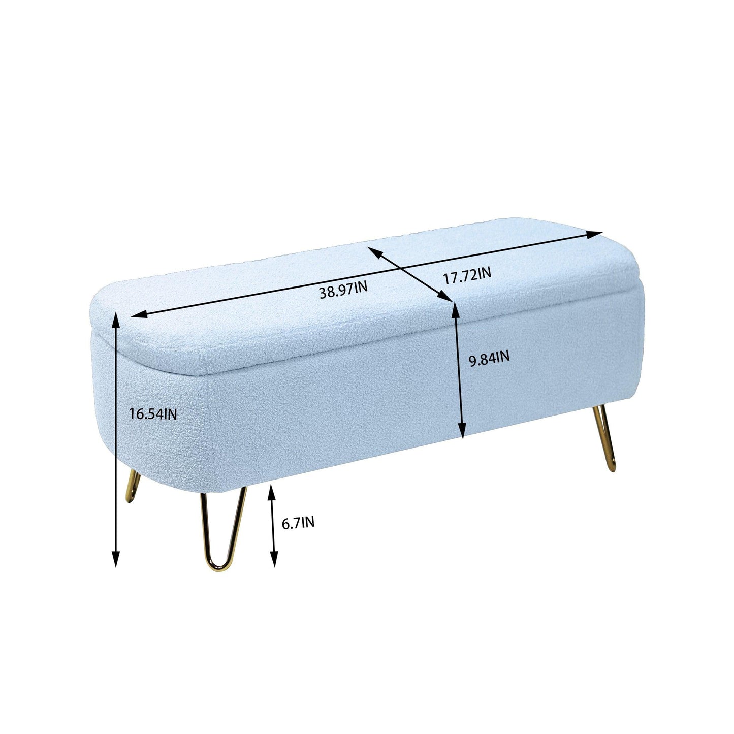 Blue Storage Ottoman Bench for End of Bed Gold Legs - FurniFindUSA