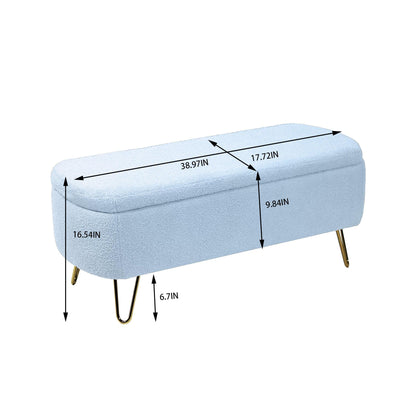 Blue Storage Ottoman Bench for End of Bed Gold Legs - FurniFindUSA