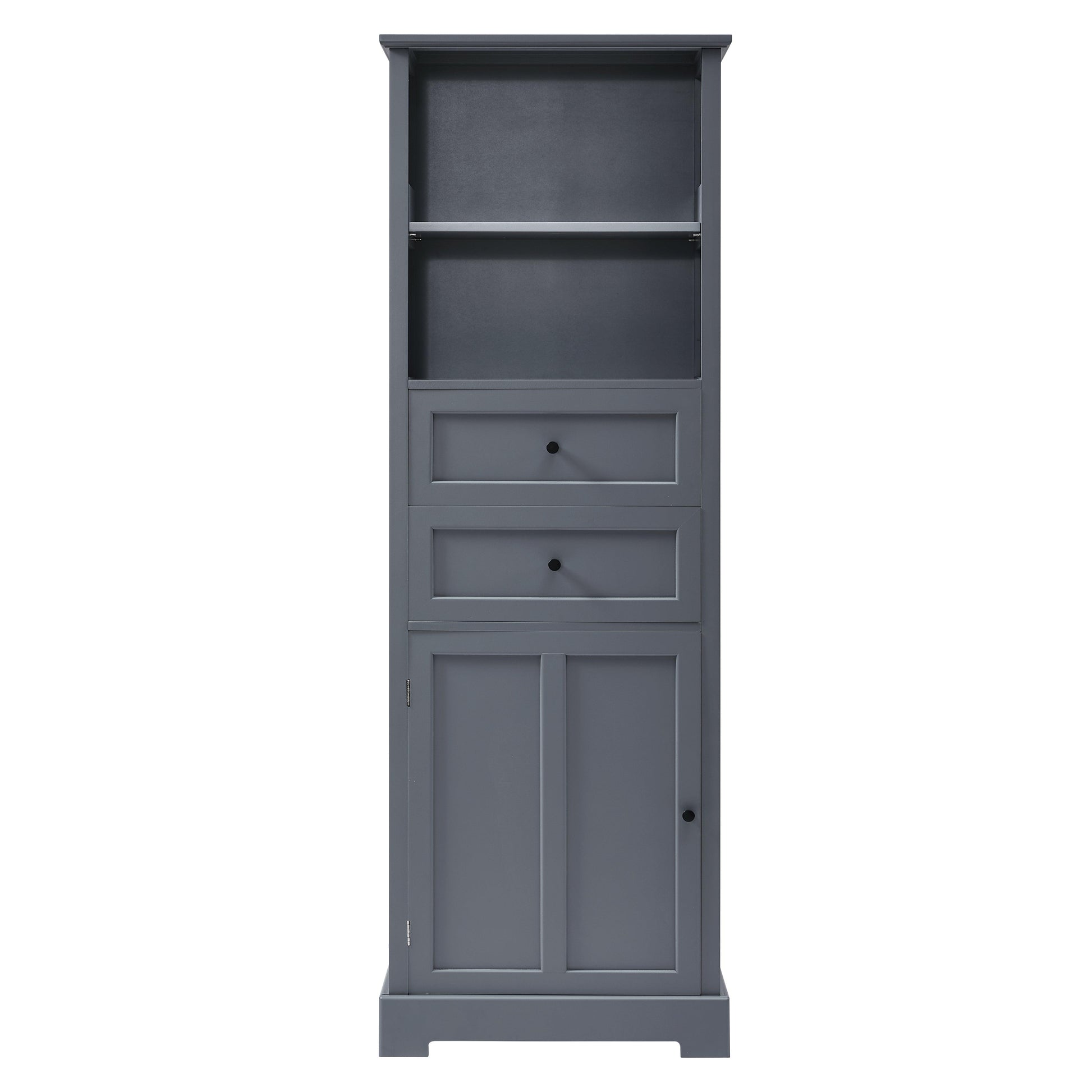 Bathroom Storage Cabinet, Tall Storage Cabinet with Two Drawers, Open Storage, Adjustable Shelf, Grey - FurniFindUSA