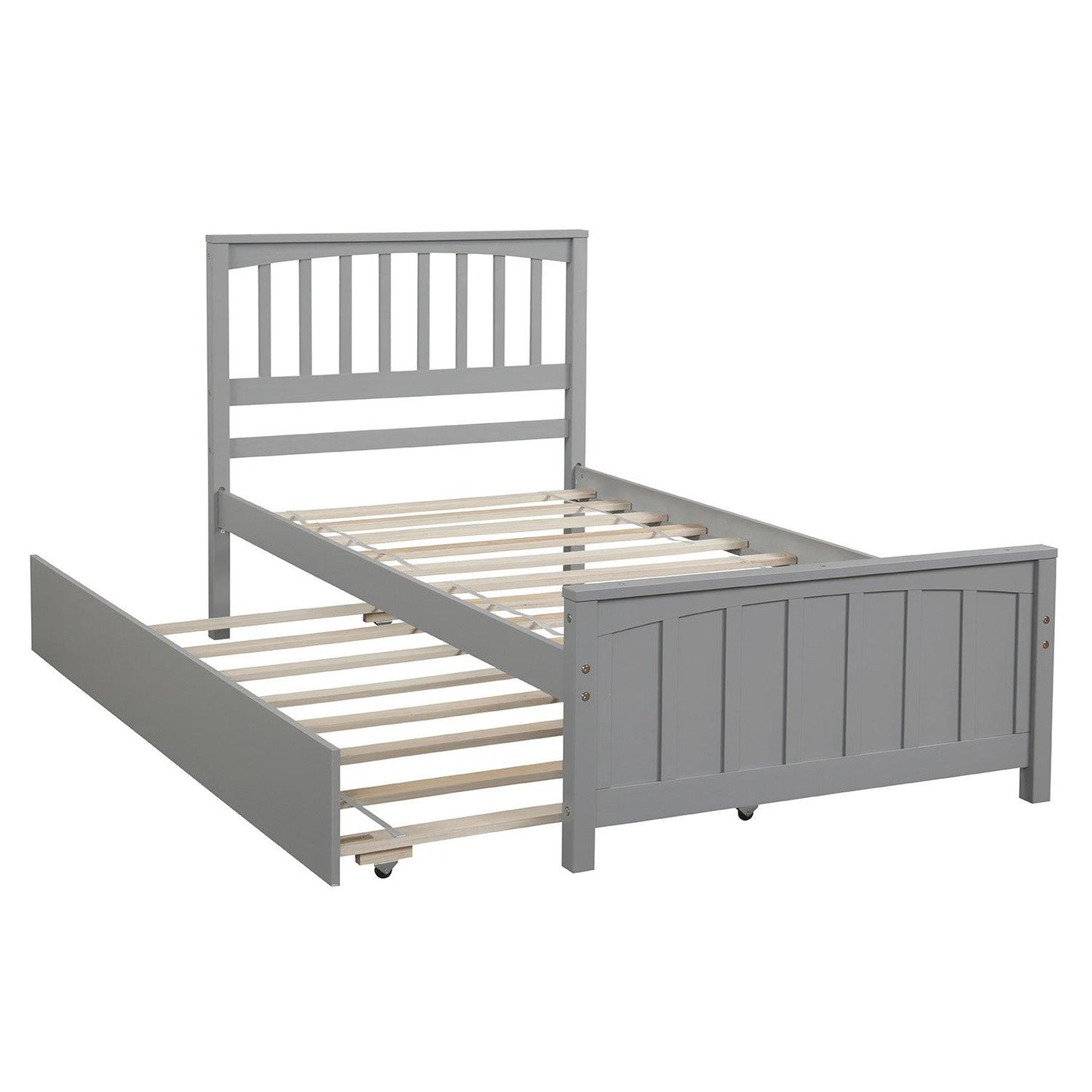 Twin size Platform Bed with Trundle Gray - FurniFindUSA