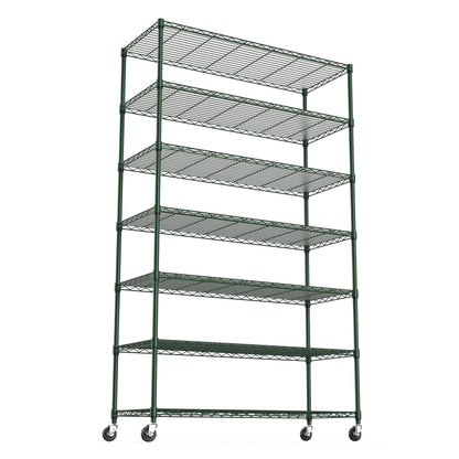 7 Tier Wire Shelving Unit 2450 LBS NSF Height Adjustable Metal Garage Storage Shelves with Wheels Green - FurniFindUSA