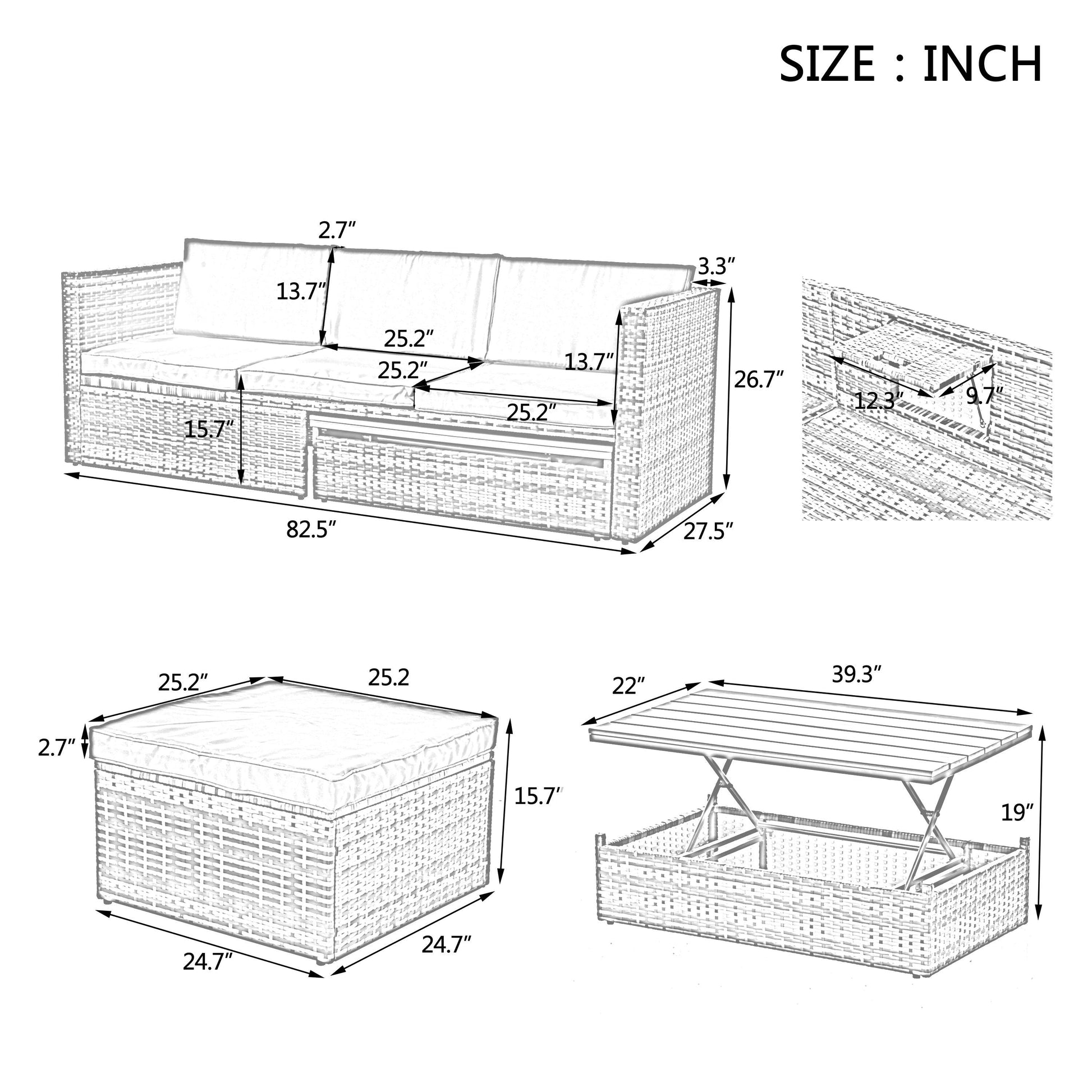 Patio Furniture, Outdoor Furniture, Seasonal PE Wicker Furniture,5 Set Wicker Furniture With Plywood Coffee Table - FurniFindUSA