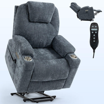 Okin motor Up to 350 LBS Chenille Power Lift Recliner Chair Blue - FurniFindUSA