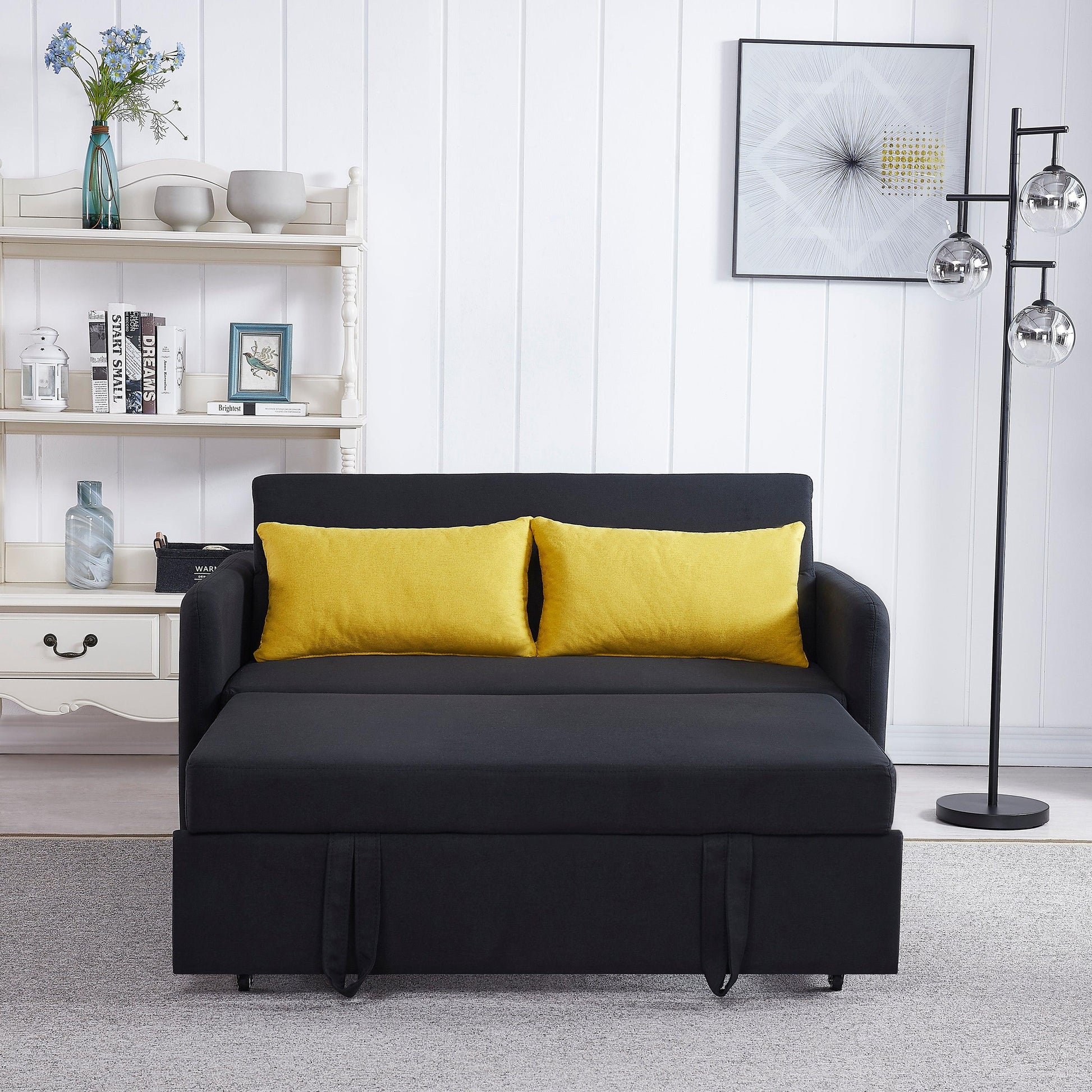 Twins Sofa Bed Black Fabric - FurniFindUSA