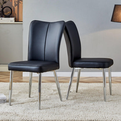 Modern minimalist dining chairs black PU leather curved backrest and cushion black metal semi matte chair legs - FurniFindUSA