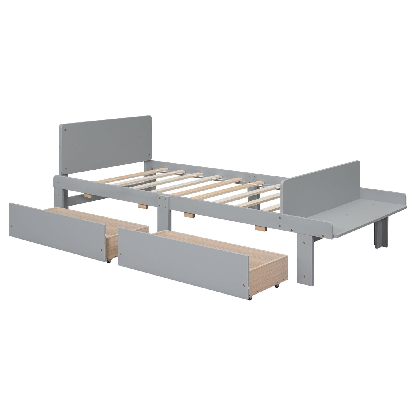 Twin Bed with Footboard Bench 2 drawers Grey - FurniFindUSA