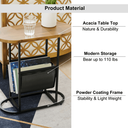 Acacia Oval Small Side Tables Living Room Small Space With Magazines Organizer Storage Space - FurniFindUSA