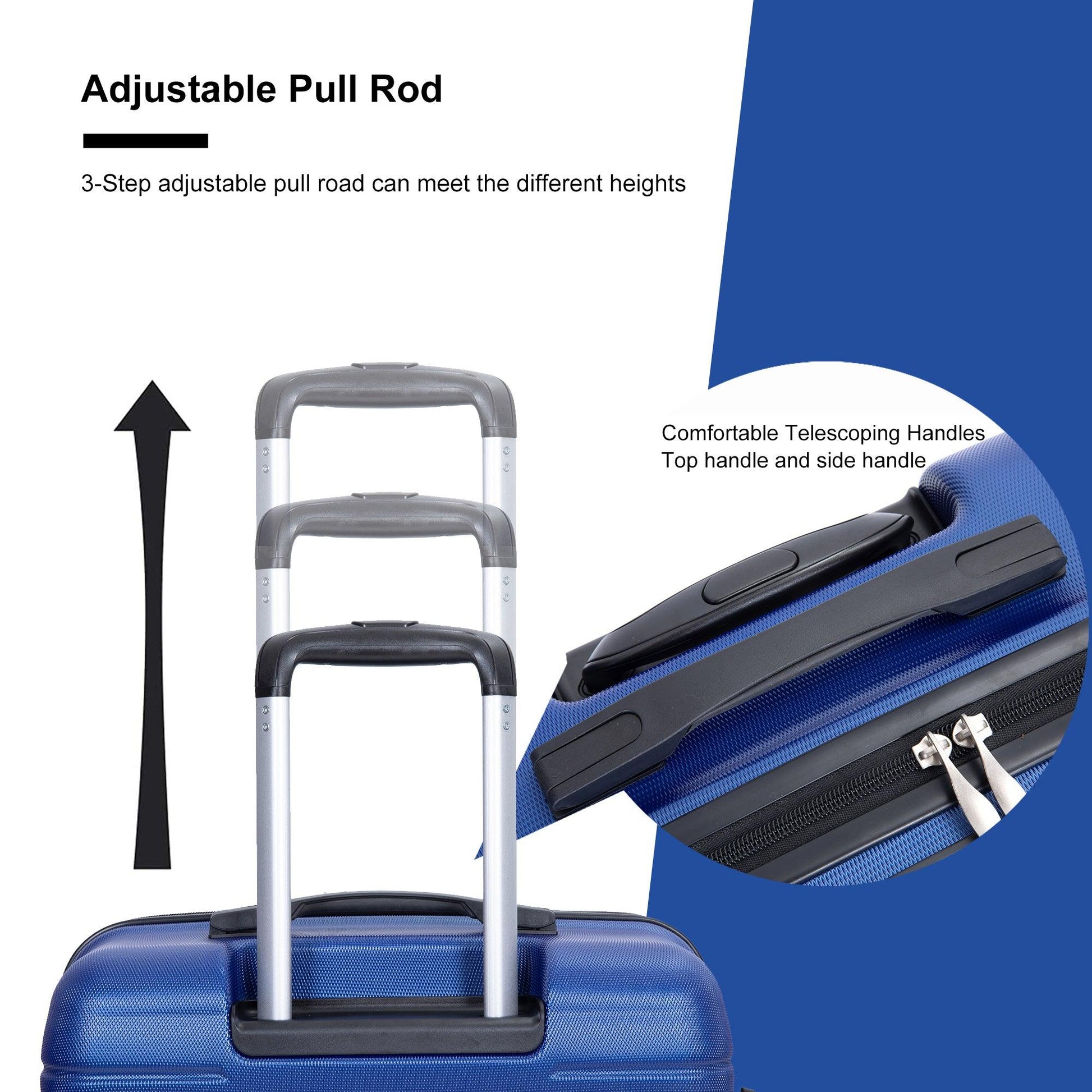 3 Piece Luggage Sets PC Lightweight & Durable Expandable Suitcase with Two Hooks, Spinner Wheels, TSA Lock, (21/25/29) Dark Blue - FurniFindUSA