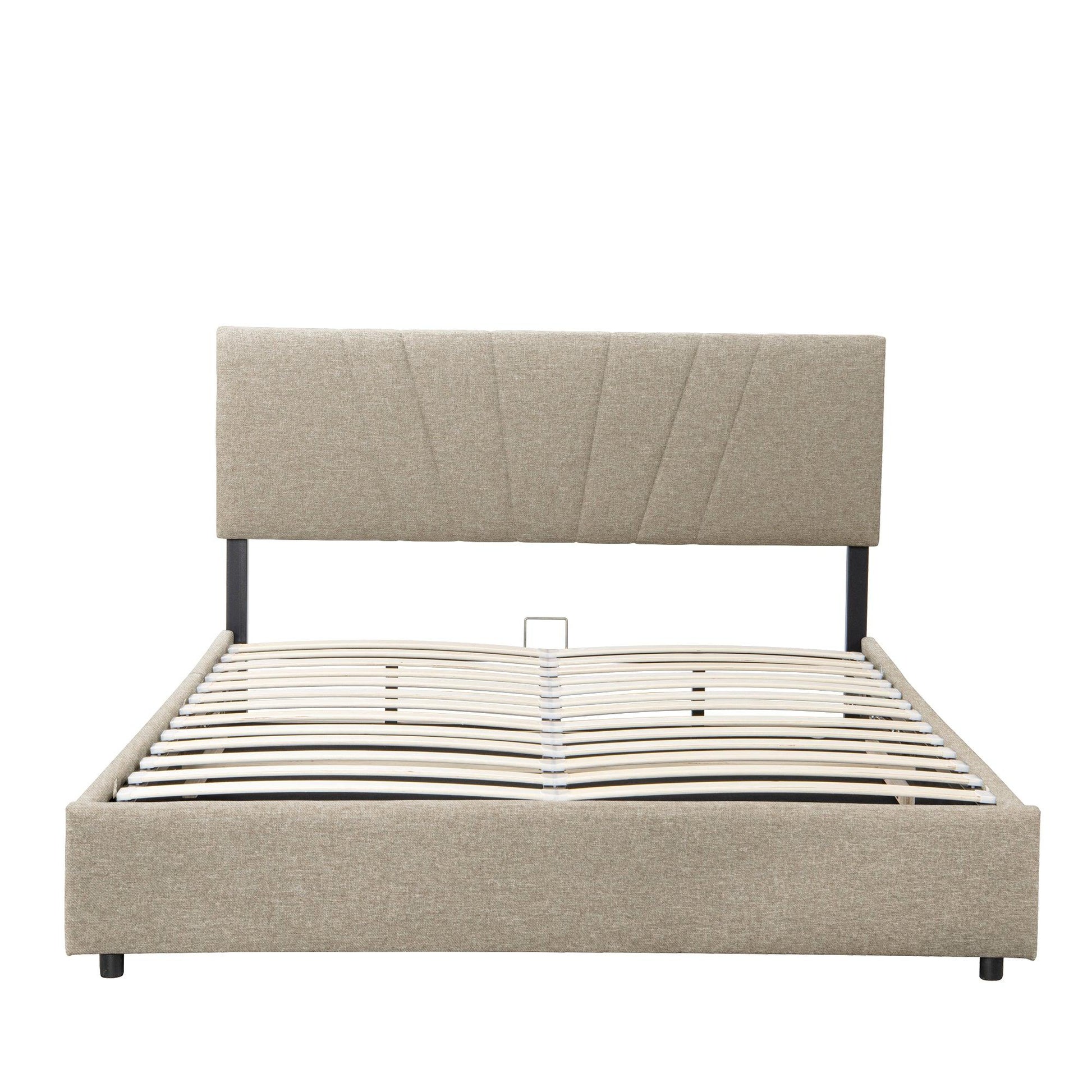 Queen Upholstered Platform Bed with Lifting Storage Queen Size Bed Frame with Storage and Tufted Headboard (Queen Beige) - FurniFindUSA