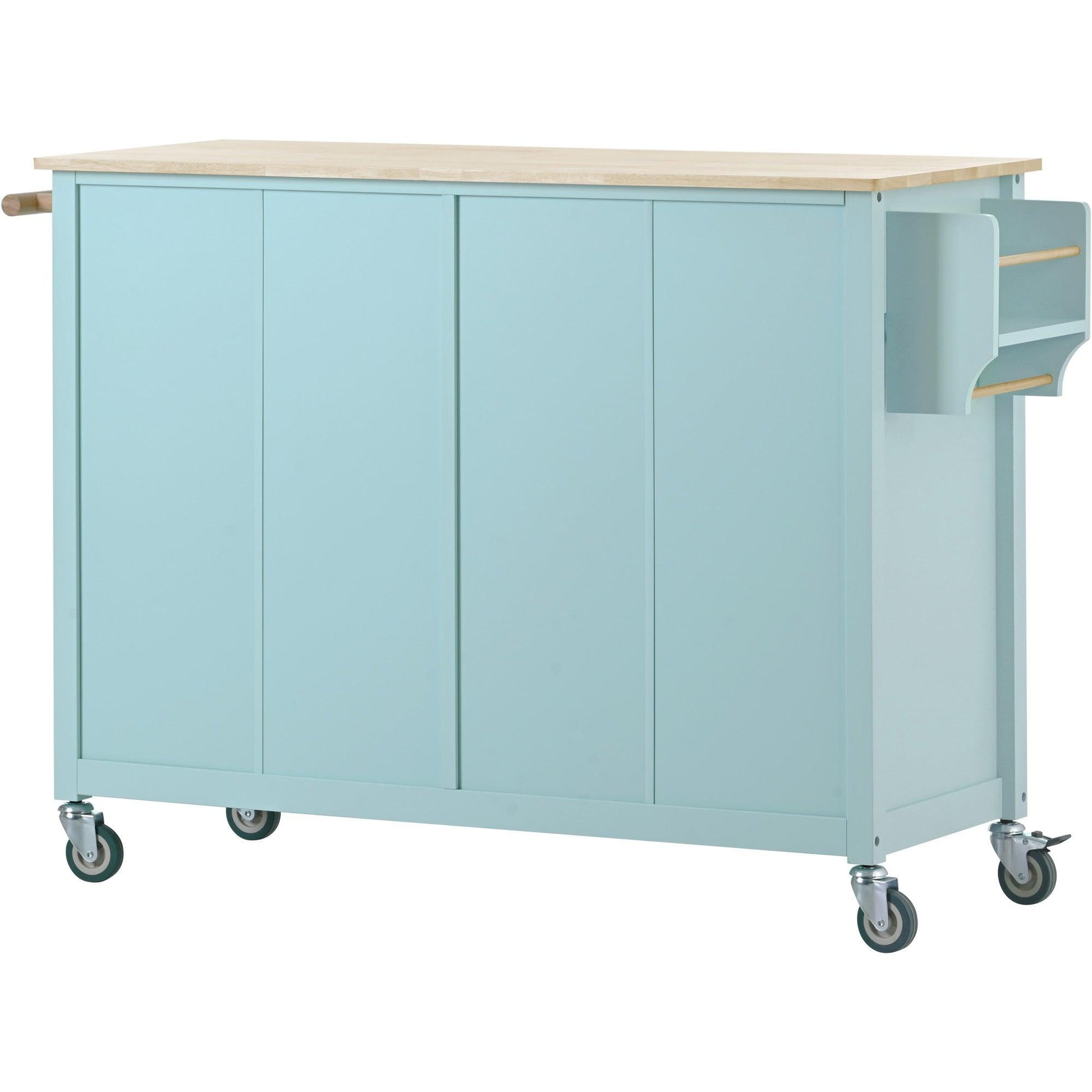 Kitchen Island Cart with 4 Door Cabinet and Two Drawers and 2 Locking Wheels - Solid Wood Top (Mint Green) - FurniFindUSA