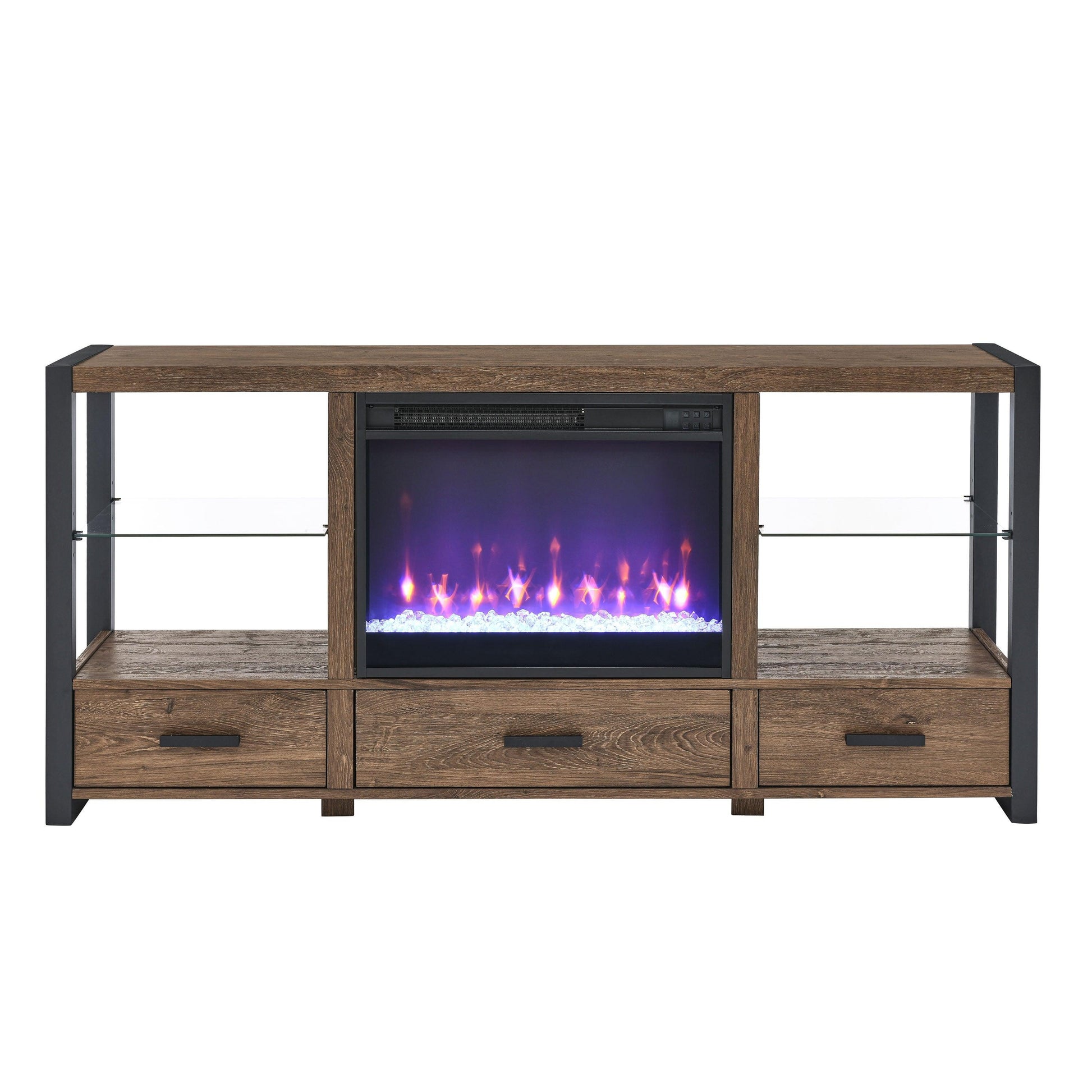 60 inch Electric Fireplace Media TV Stand With Sync Colorful LED Lights-Reclaimed Barnwood Color - FurniFindUSA