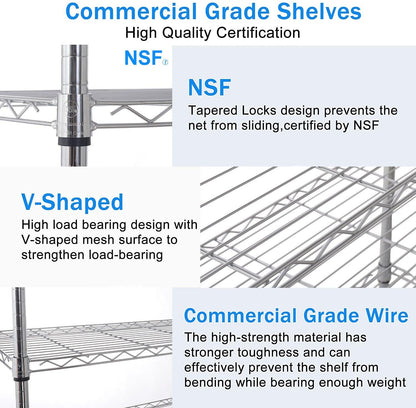 7 Tier Wire Shelving Unit 2450 LBS NSF Height Adjustable Metal Garage Storage Shelves with Wheels Chrome - FurniFindUSA