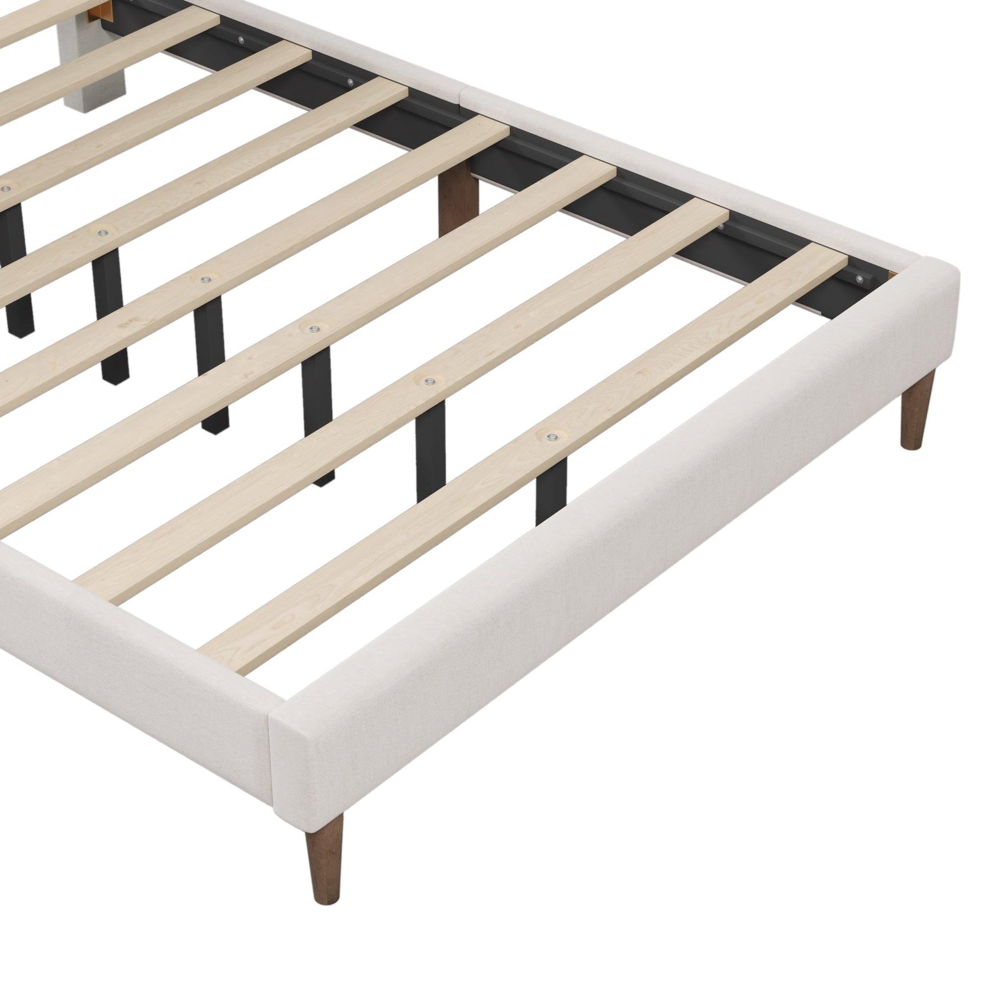 Upholstered Platform Bed Frame with Vertical Channel Tufted Headboard No Box Spring Needed Queen Cream - FurniFindUSA