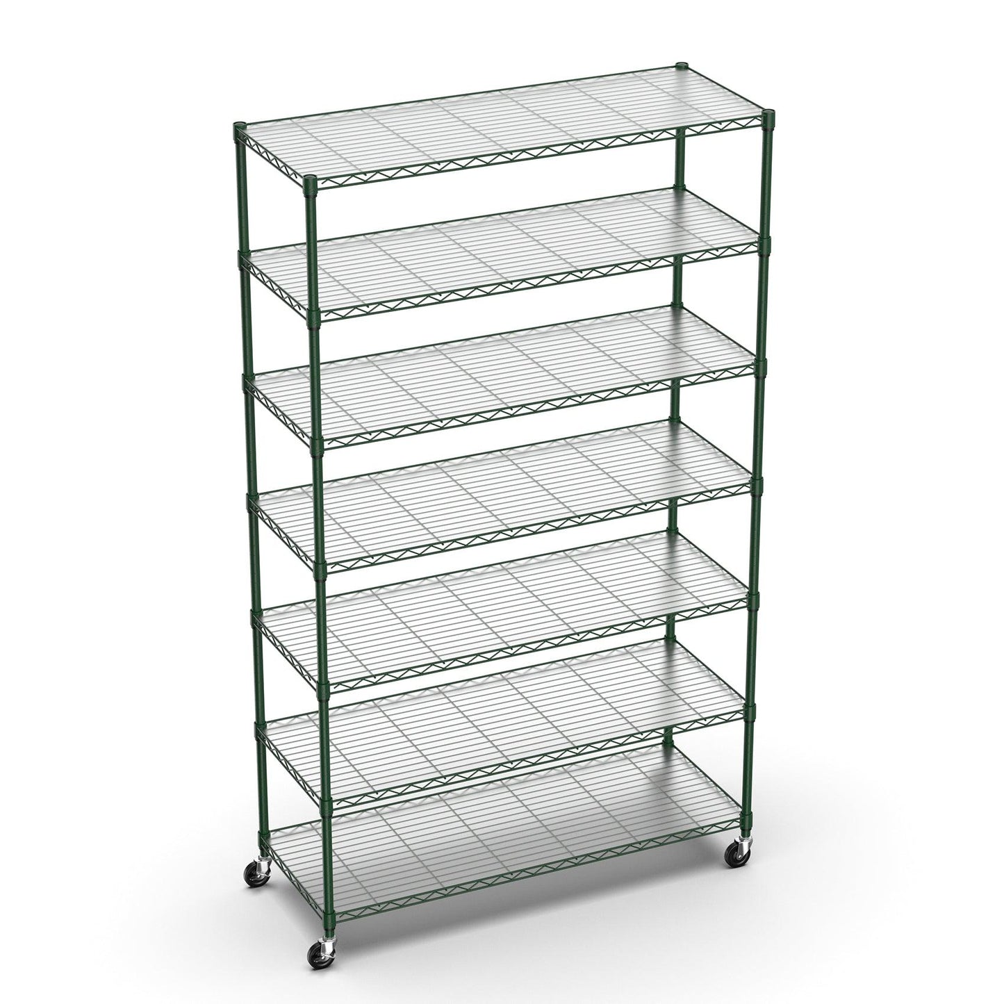 7 Tier Wire Shelving Unit 2450 LBS NSF Height Adjustable Metal Garage Storage Shelves with Wheels Green - FurniFindUSA