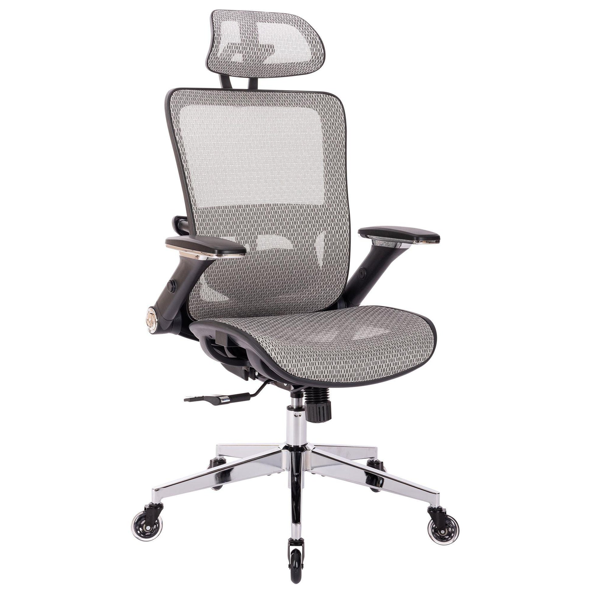 GREY Ergonomic Mesh Office Chair High Back - Adjustable Headrest with Flip-Up Arms - FurniFindUSA