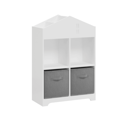 Kids Dollhouse Bookcase with Storage 2-Tier Storage Display Organizer (White/Gray) - FurniFindUSA