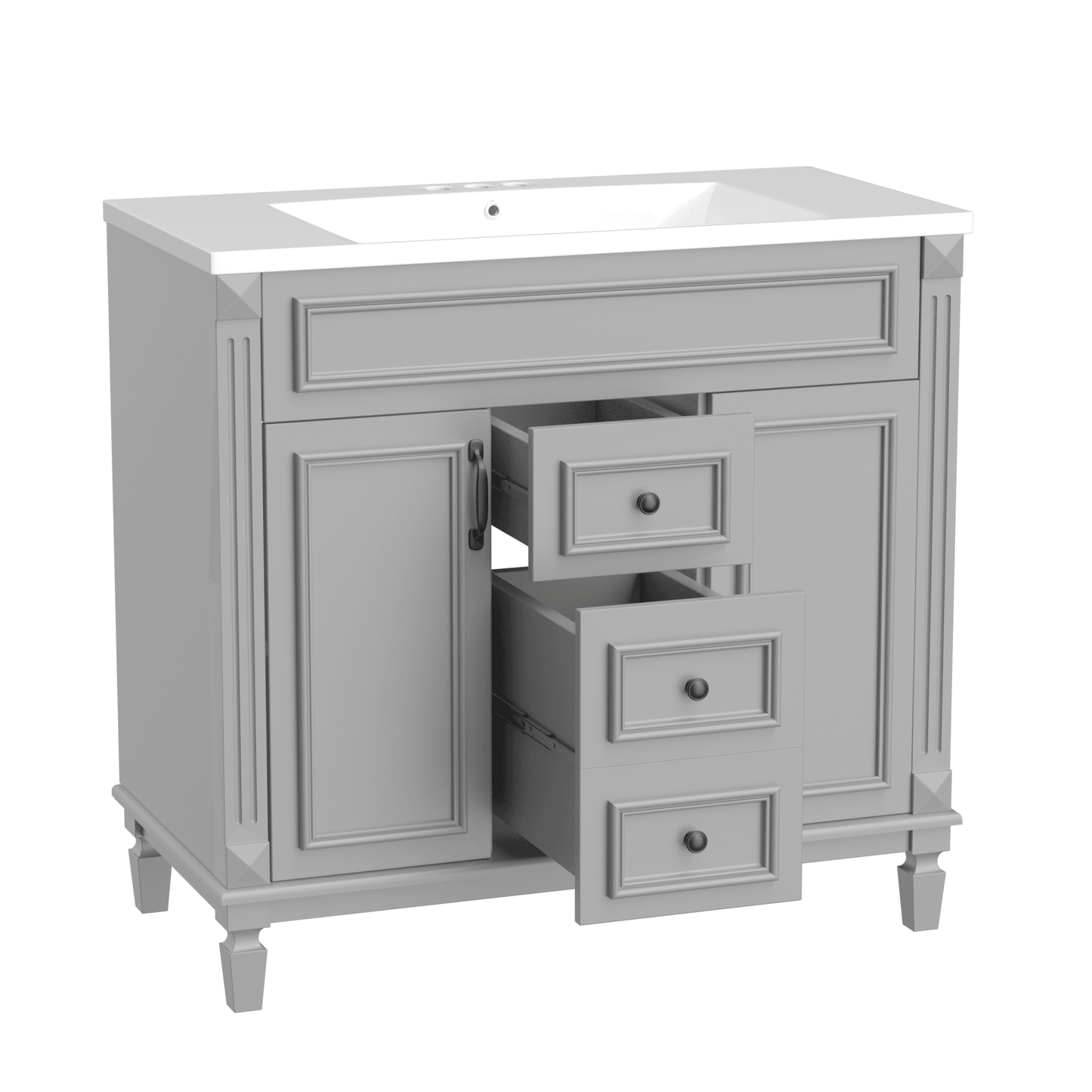 36'' Bathroom Vanity with Top Sink, Modern Bathroom Storage Cabinet with 2 Soft Closing Doors and 2 Drawers, Single Sink Bathroo - FurniFindUSA