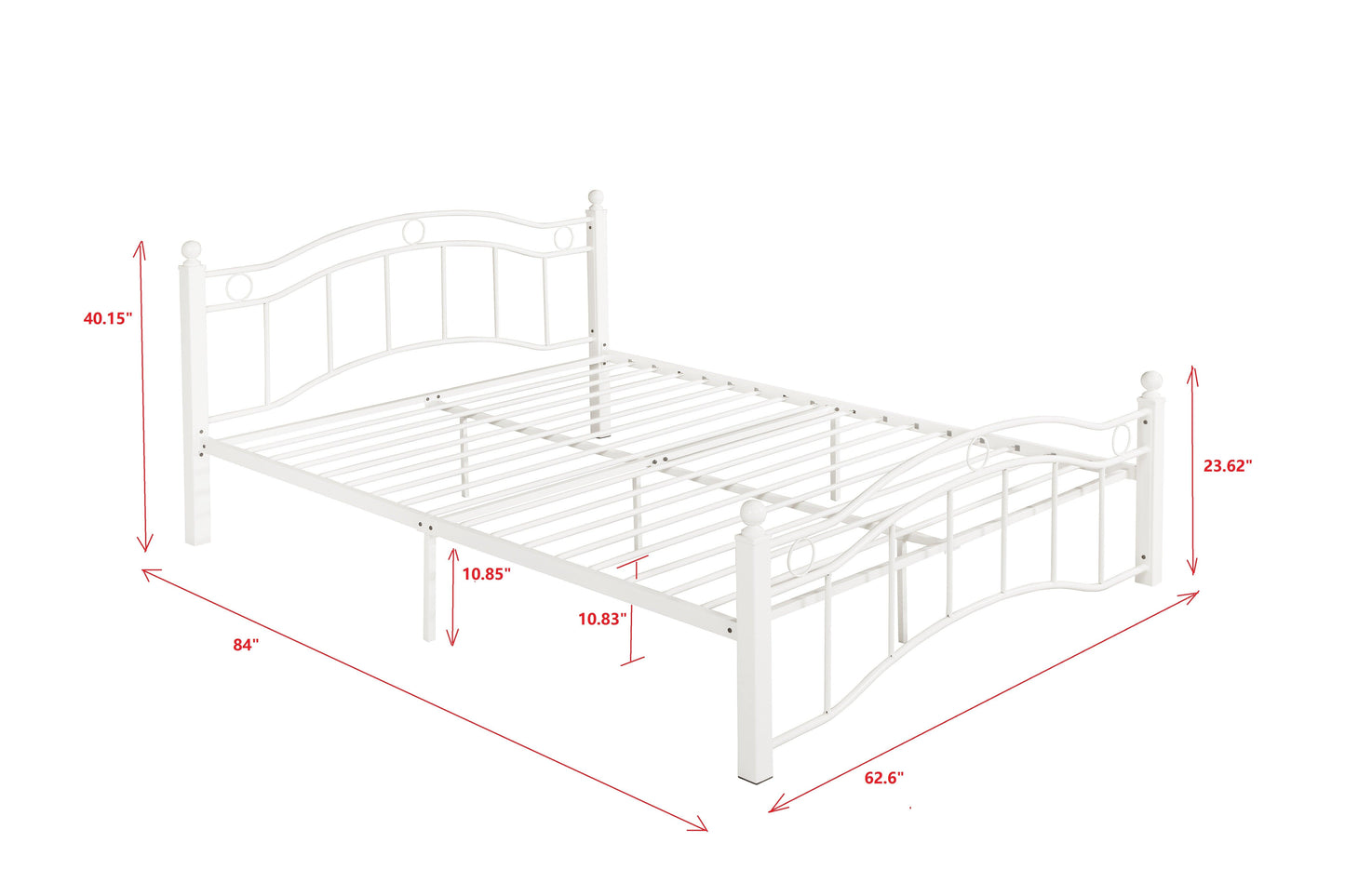 Queen Size Metal Bed Frame with Headboard and Footboard White - FurniFindUSA