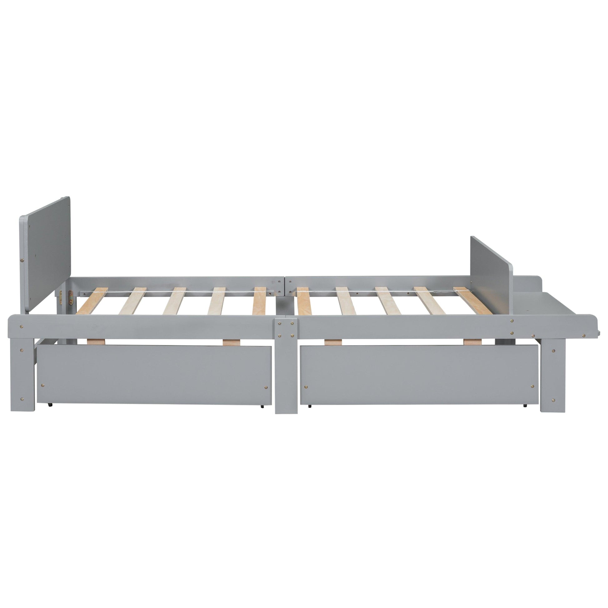 Twin Bed with Footboard Bench 2 drawers Grey - FurniFindUSA