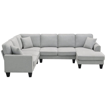 108*85.5" Modern U Shape Sectional Sofa 7 Seat Fabric Sectional Sofa Set - FurniFindUSA