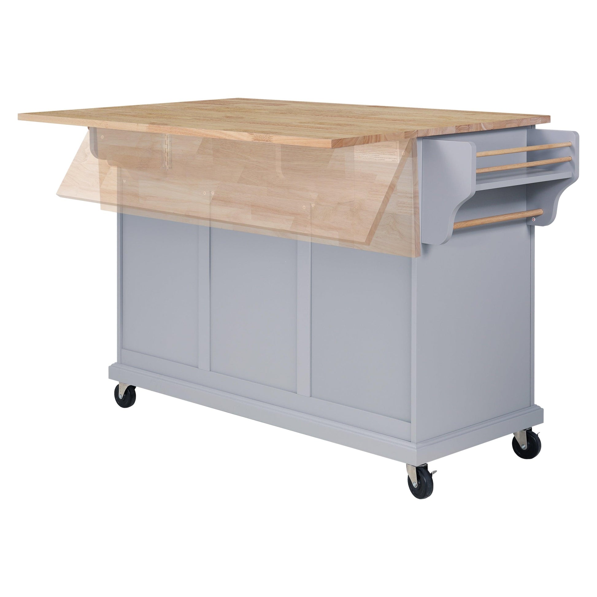 Cambridge Natural Wood Top Kitchen Island with Storage Gray + Solid Wood+MDF - FurniFindUSA