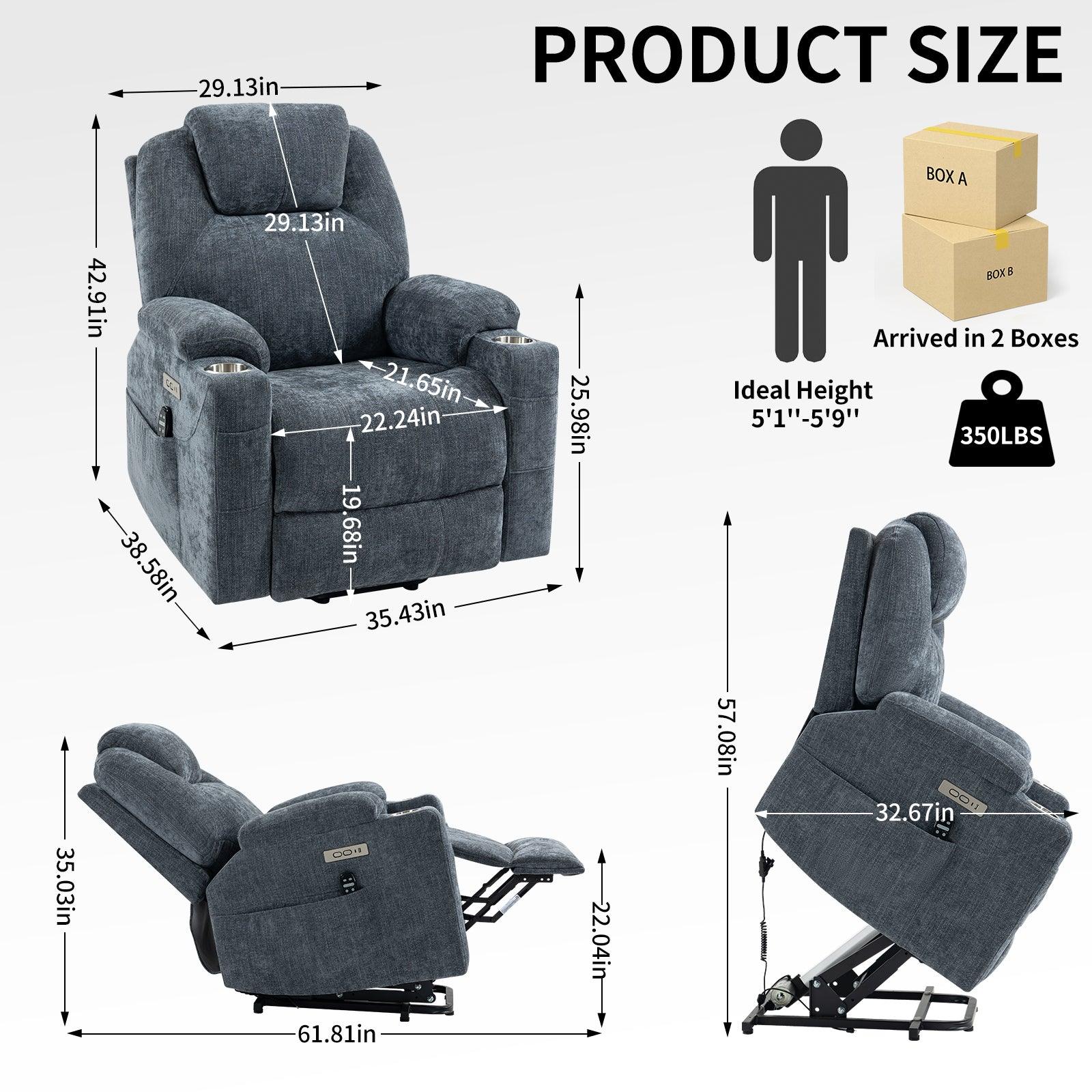 Okin motor Up to 350 LBS Chenille Power Lift Recliner Chair Blue - FurniFindUSA