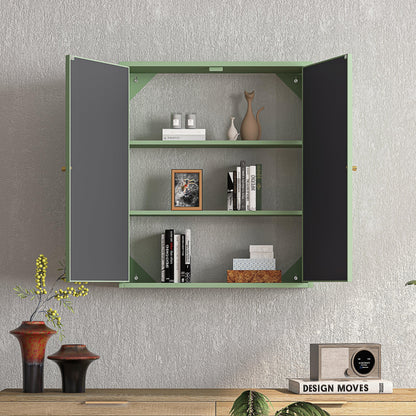 23.62 "Vintage Two Door Wall Cabinet with Mirror Three-level Entrance Storage Space Green - FurniFindUSA