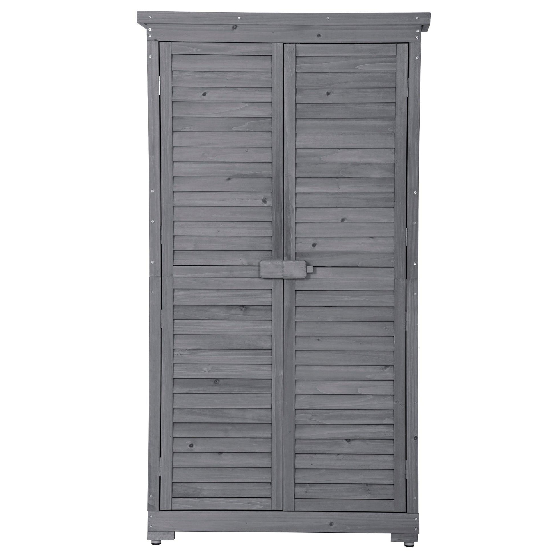 Wooden Garden Shed 3-tier Patio Storage Cabinet Outdoor Organizer Wooden Lockers with Fir Wood (Gray Wood Color -Shutter Design) - FurniFindUSA